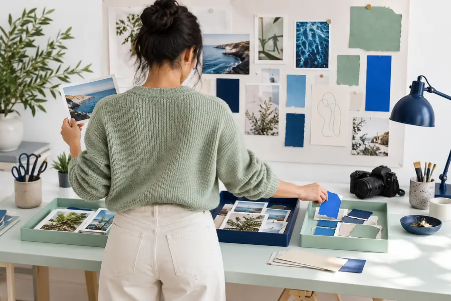 Illustrative content-management scene representing material gathered before publishing