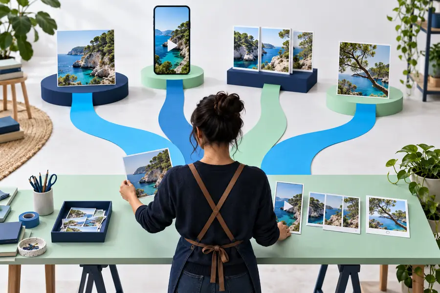 Illustrative scheduling-workspace scene representing content organized for review