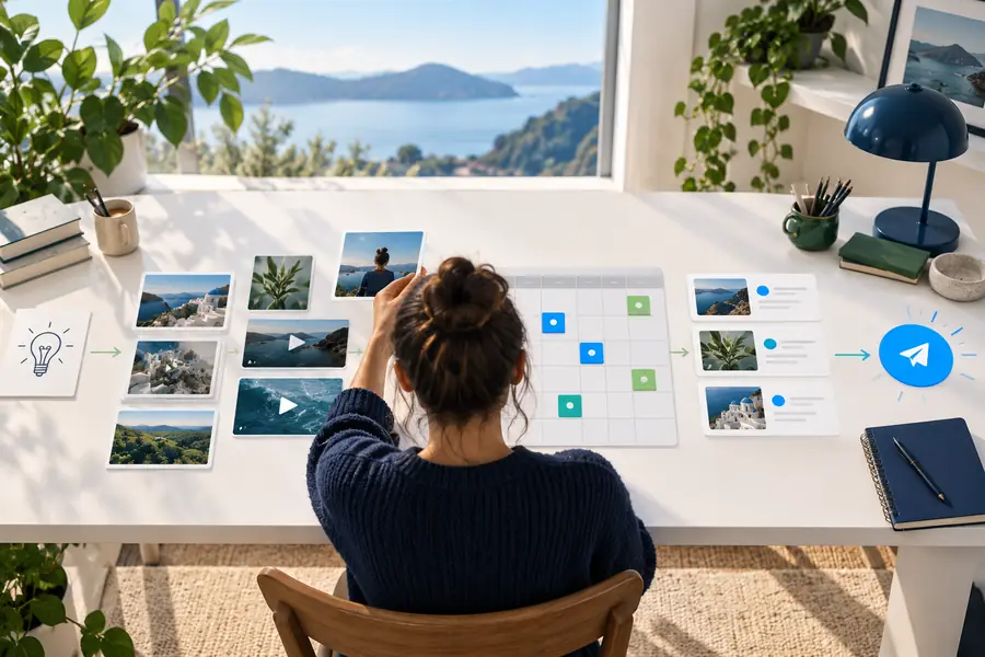 Illustrative scheduling workspace for planning social posts
