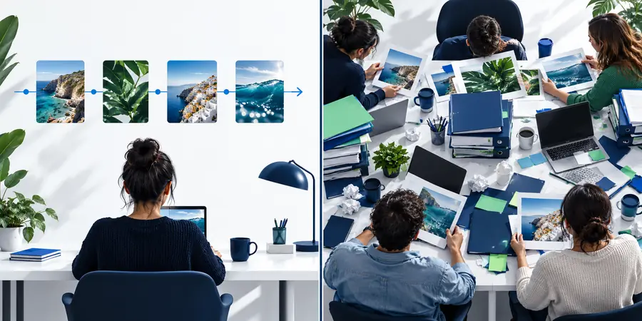 Illustrative scene showing content prepared for multiple destinations
